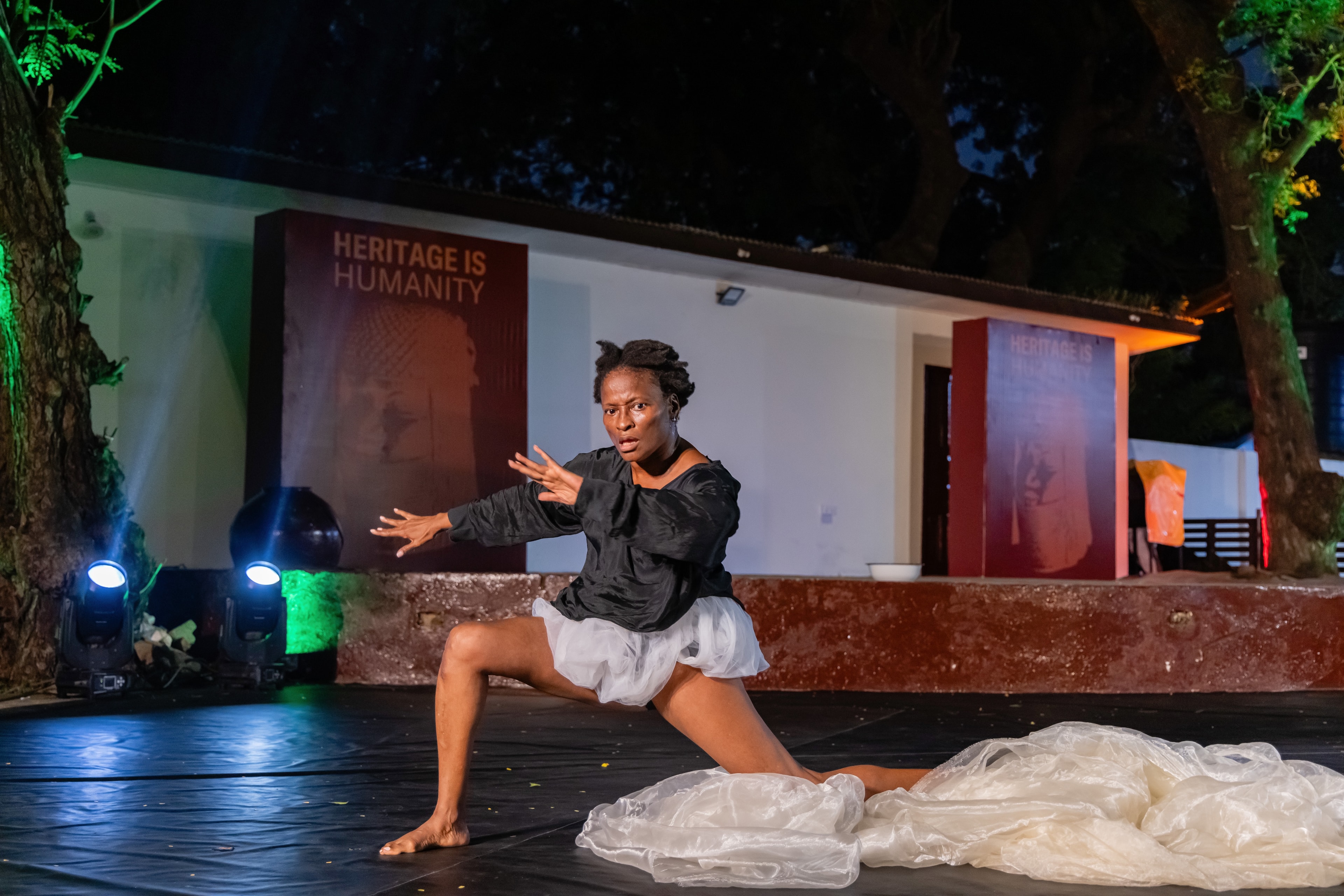 Performer on stage at night